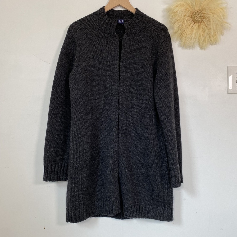 Gap Womens 100% Lambswool Duster Cardigan Sweater Size L Long Line‎ Gray Capsule